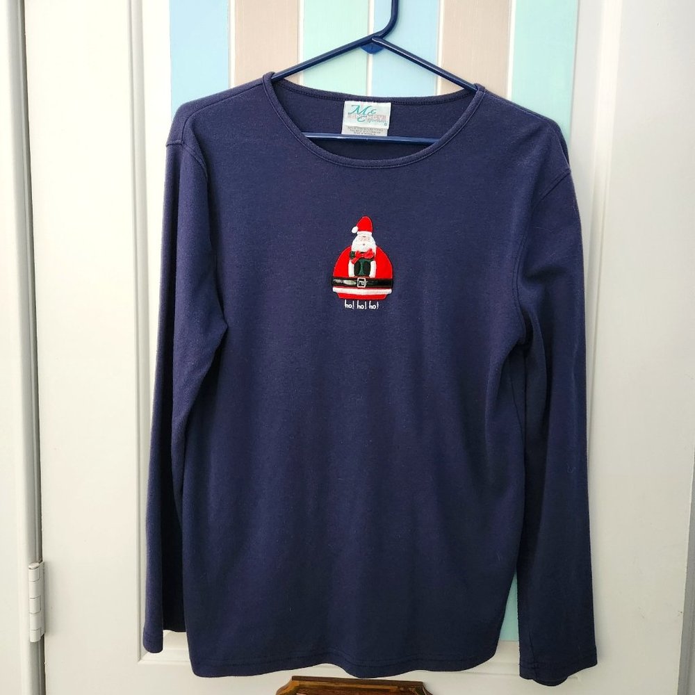 Women's Mccc Sportswear Longsleeve Navy Santa Shirt XL